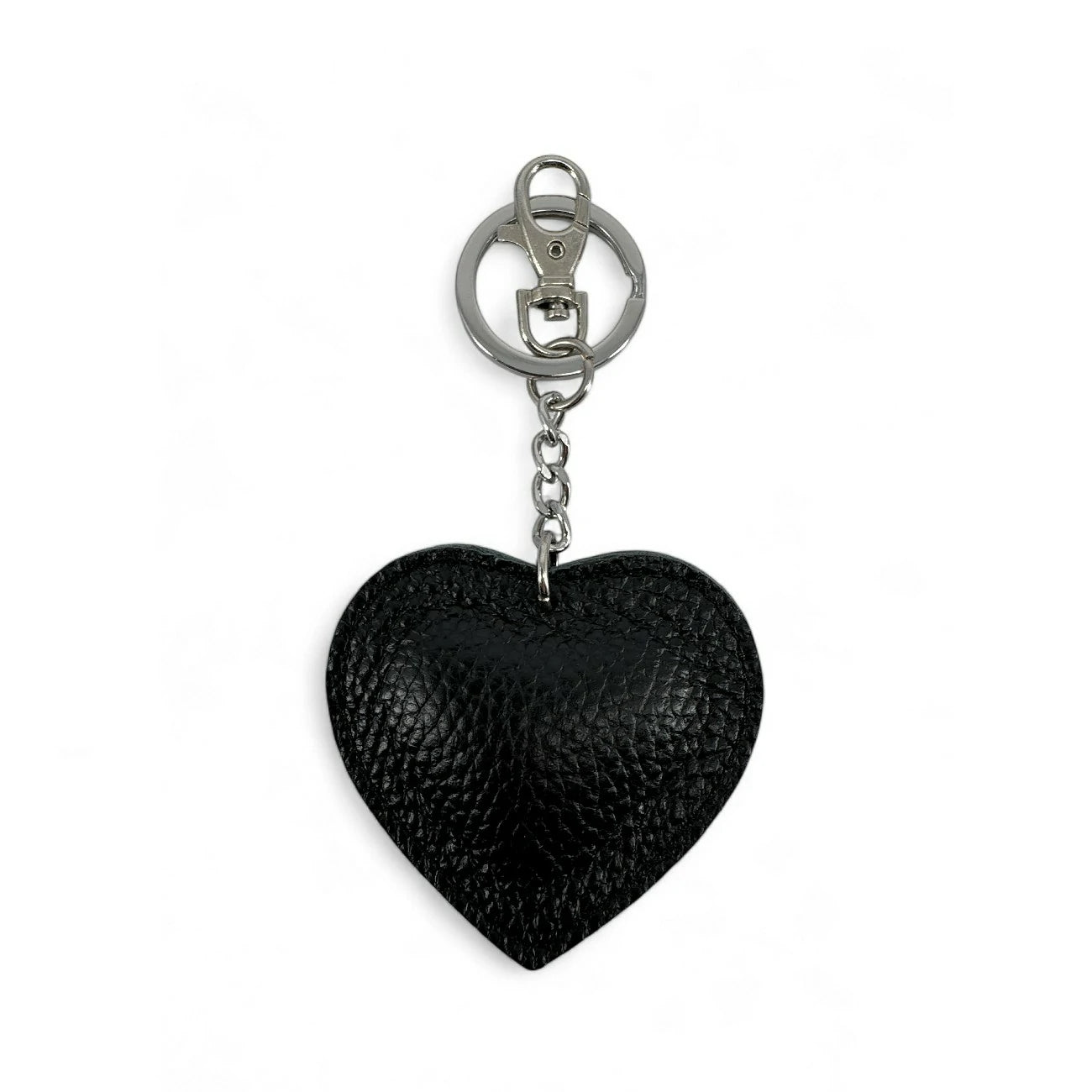 Porte-clés en cuir grainé COEUR SILVER Noir