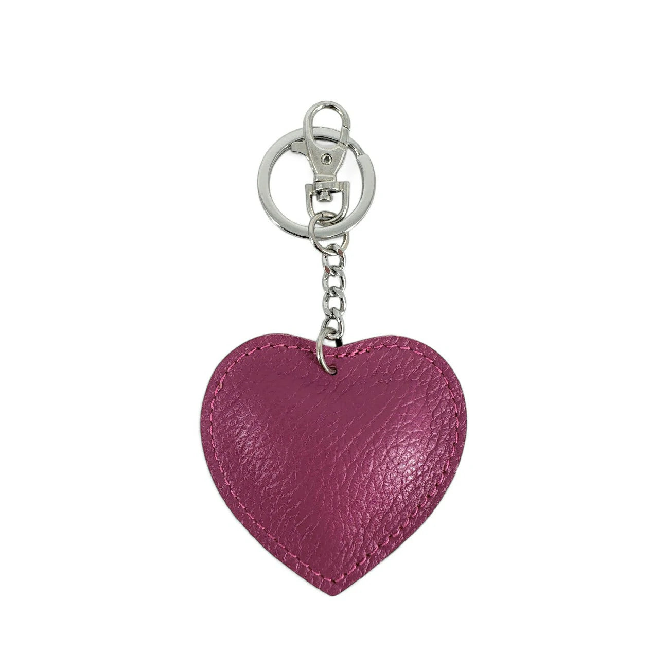 Porte-clés en cuir grainé COEUR SILVER Rose blush