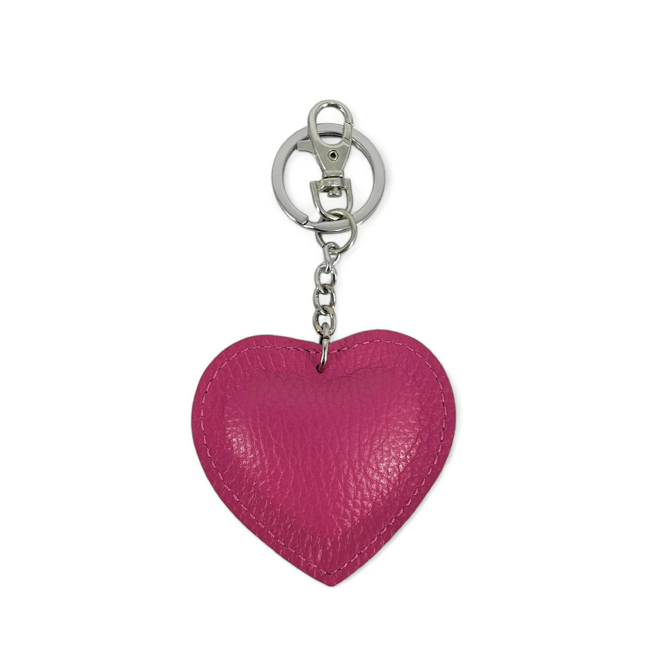 Porte-clés en cuir grainé COEUR SILVER Rose intense