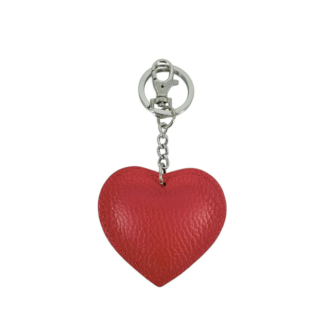 Porte-clés en cuir grainé COEUR SILVER Rouge garance