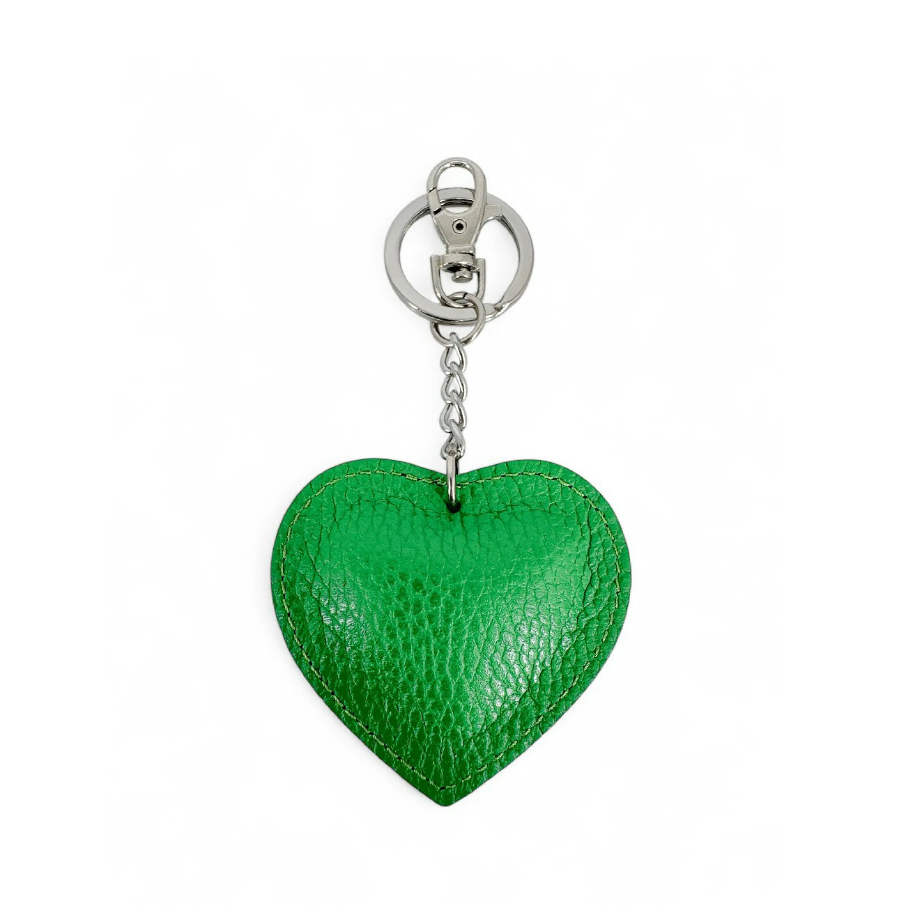 Porte-clés en cuir grainé COEUR SILVER Vert anglais