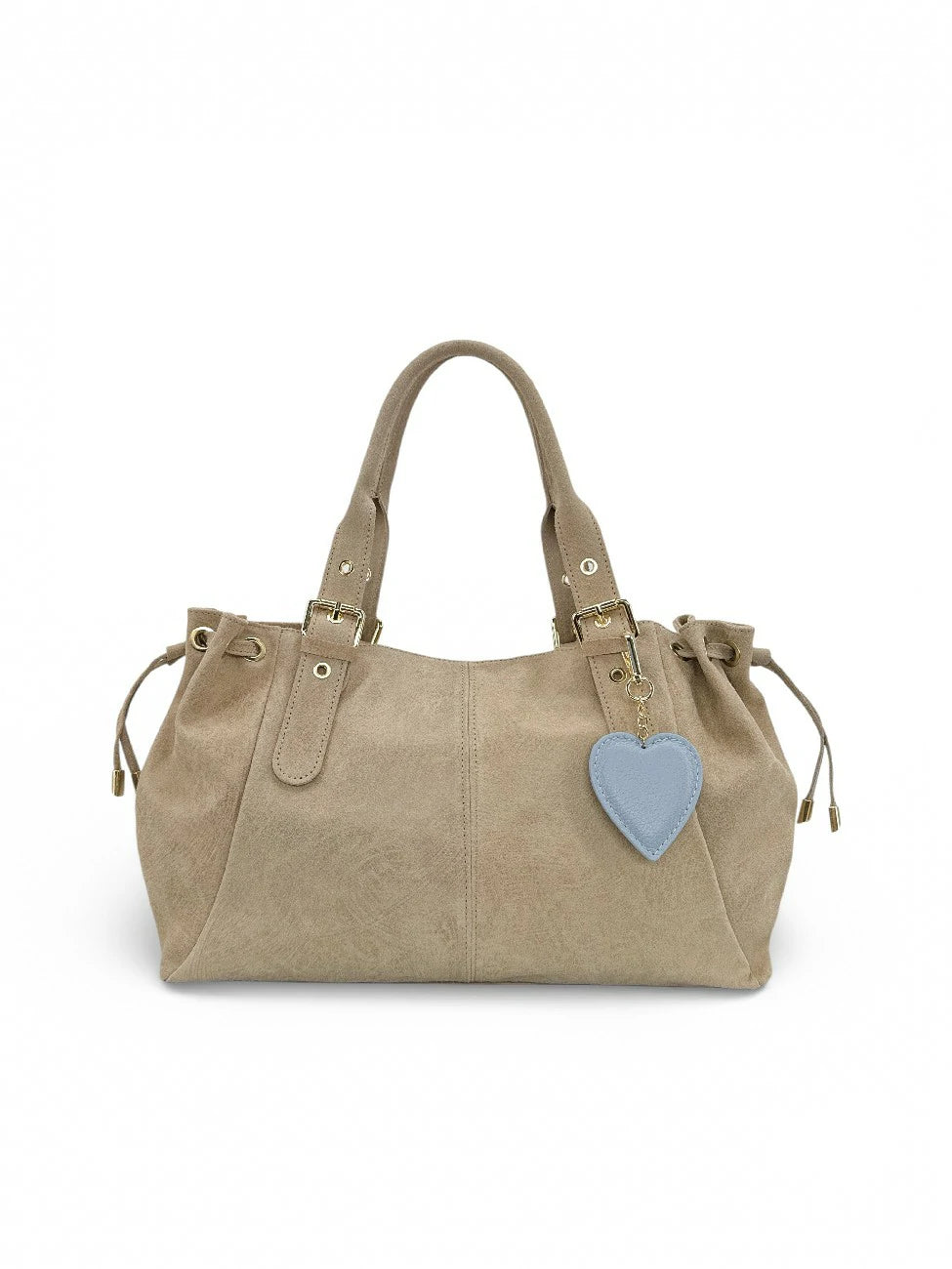 Grained leather keychain COEUR English green