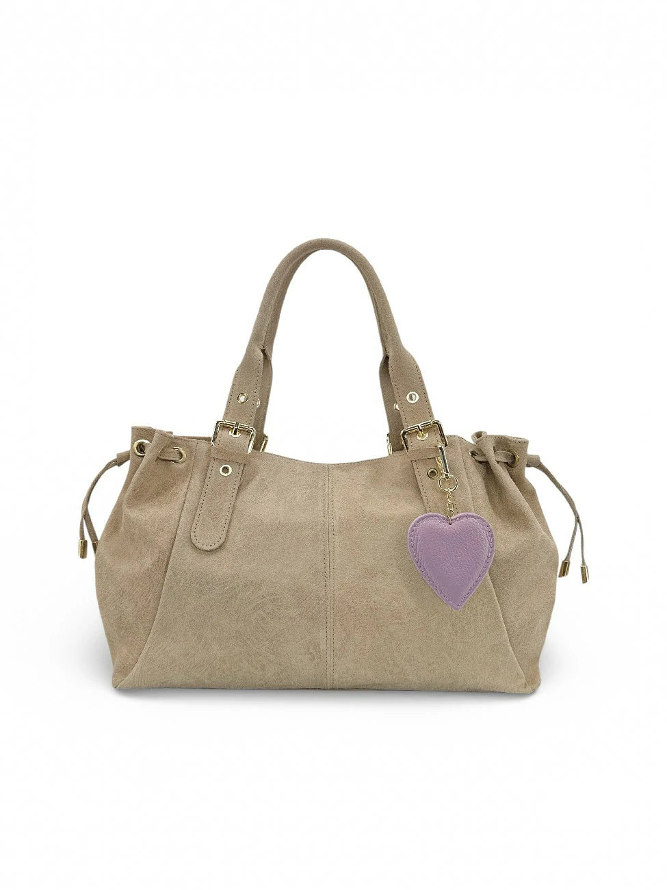 Grained leather keychain COEUR English green