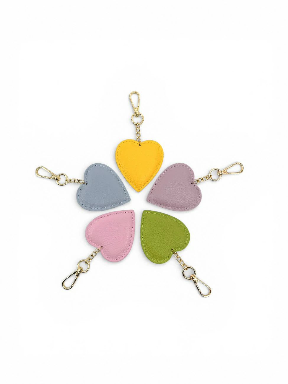 Grained leather keychain COEUR English green