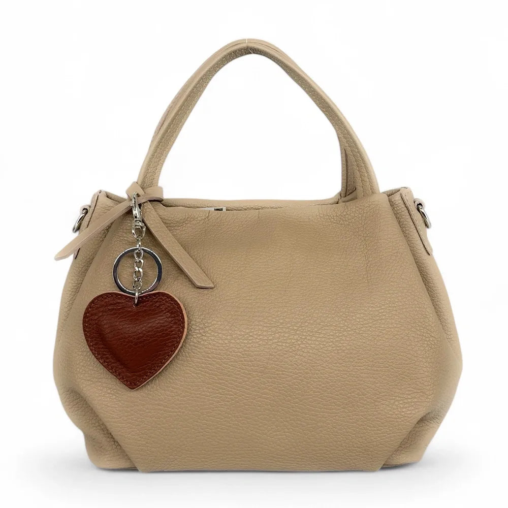 Porte-clés en cuir grainé COEUR SILVER Châtaigne