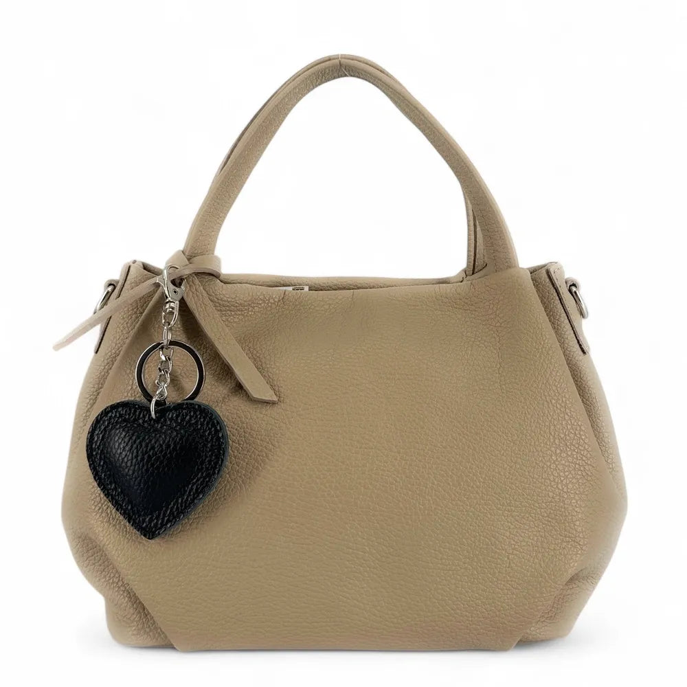 Porte-clés en cuir grainé COEUR SILVER Noir