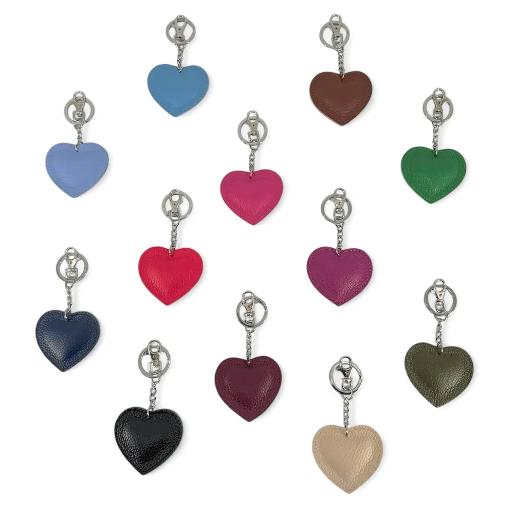 Porte-clés en cuir grainé COEUR SILVER Taupe clair