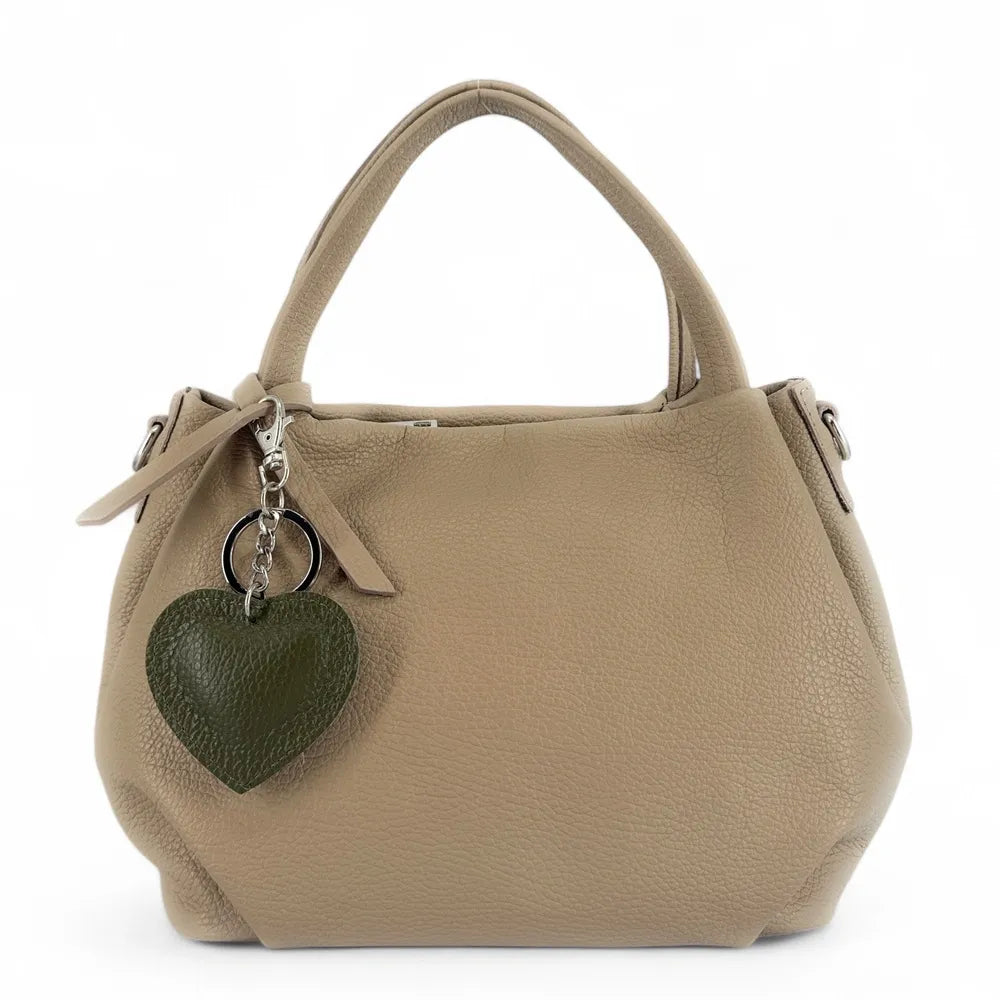 Porte-clés en cuir grainé COEUR SILVER Kaki