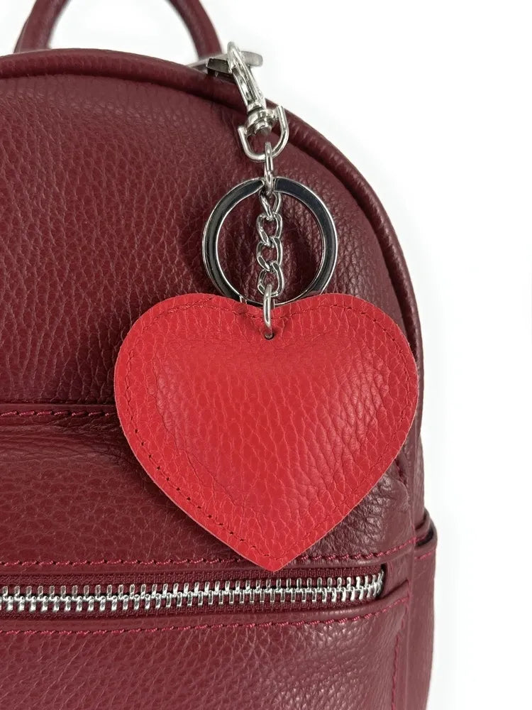 Porte-clés en cuir grainé COEUR SILVER Rouge garance