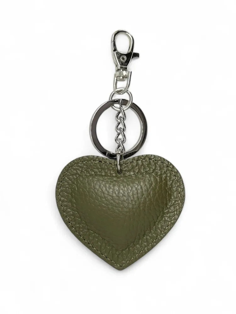 Porte-clés en cuir grainé COEUR SILVER Kaki