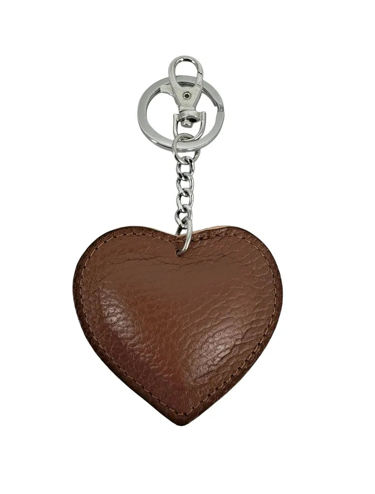 Porte-clés en cuir grainé COEUR SILVER Châtaigne