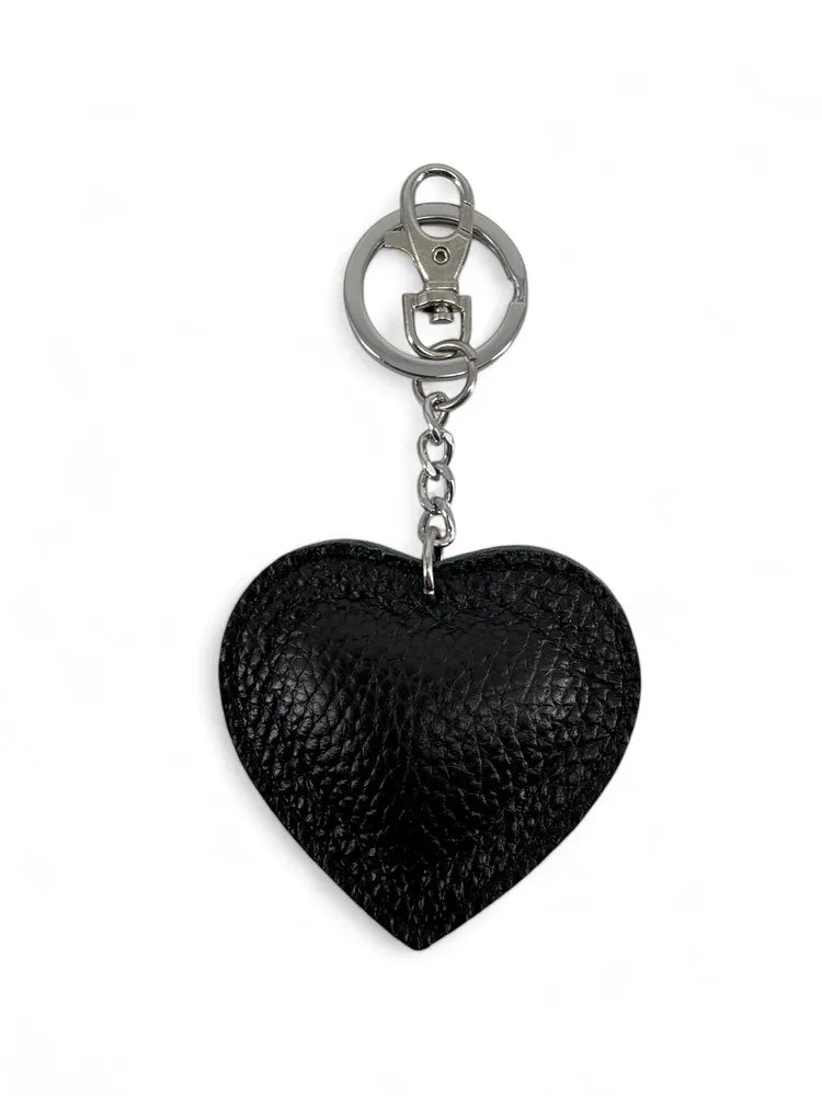 Porte-clés en cuir grainé COEUR SILVER Noir