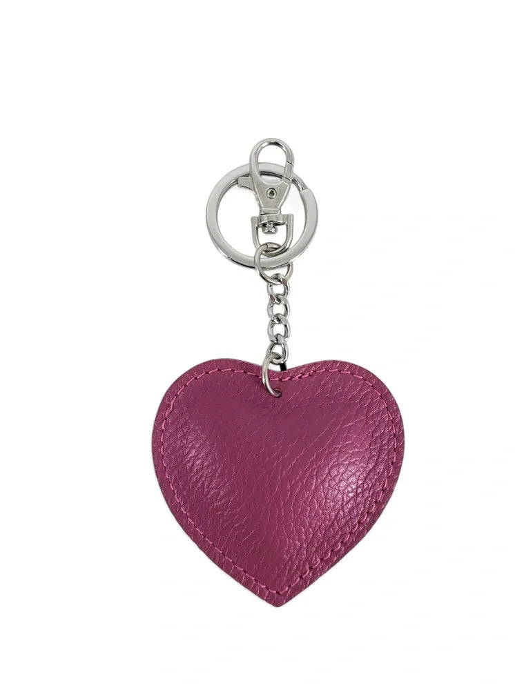 Porte-clés en cuir grainé COEUR SILVER Rose blush