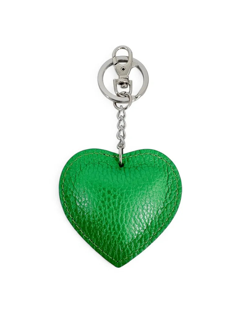 Porte-clés en cuir grainé COEUR SILVER Vert anglais