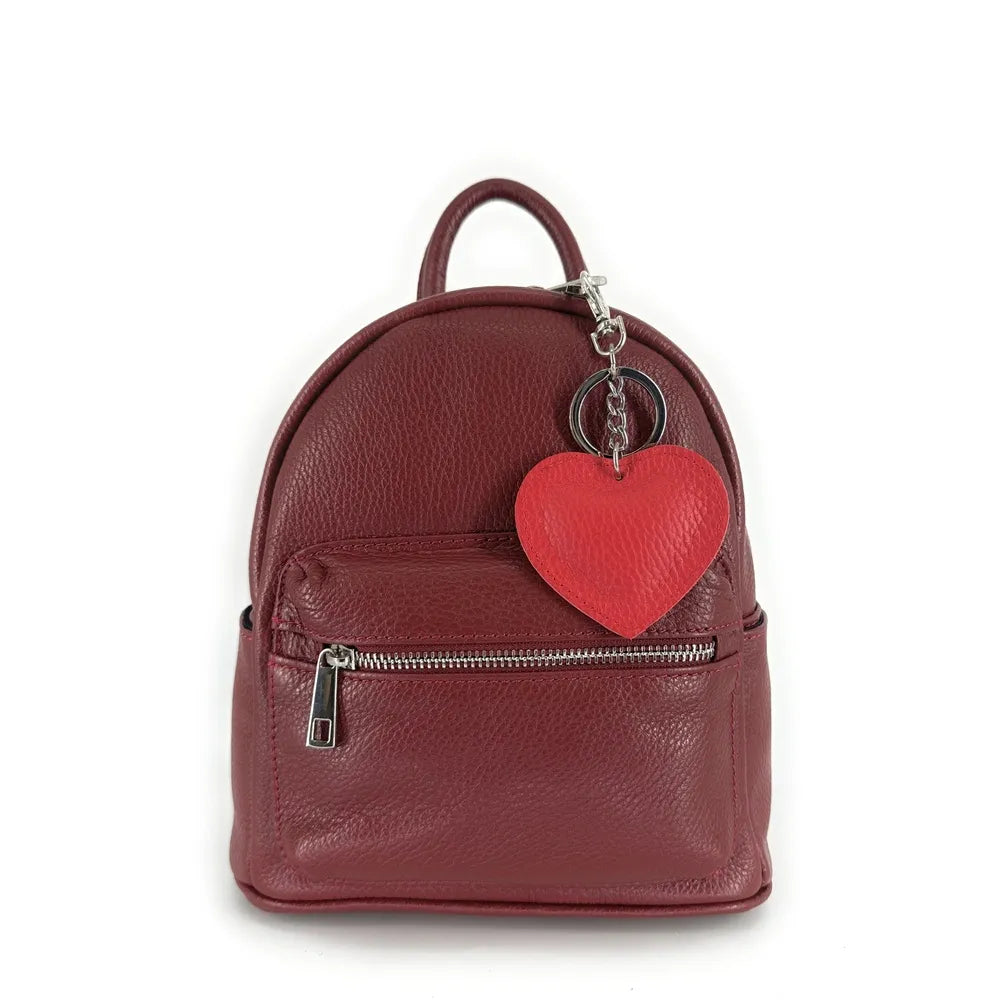 Porte-clés en cuir grainé COEUR SILVER Rouge garance
