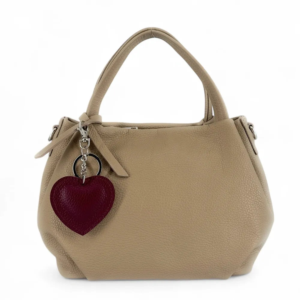 Porte-clés en cuir grainé COEUR SILVER Rouge bordeaux