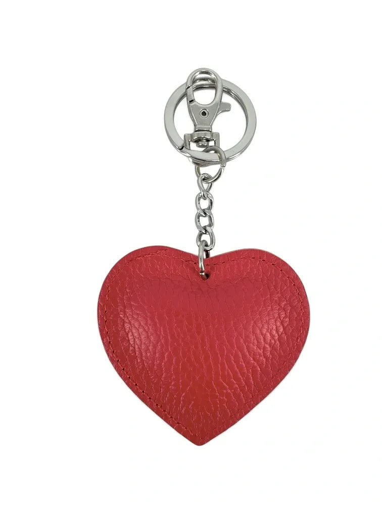 Porte-clés en cuir grainé COEUR SILVER Rouge garance