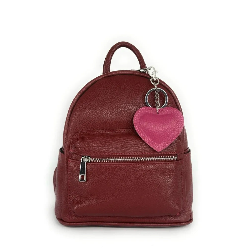 Porte-clés en cuir grainé COEUR SILVER Rose intense