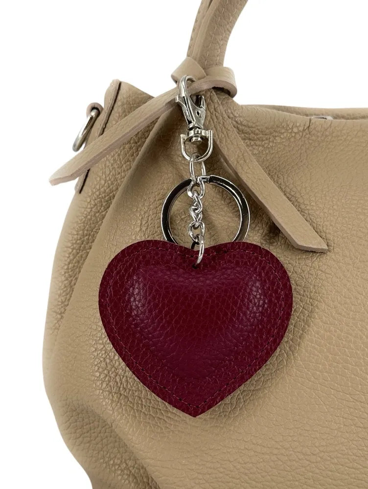 Porte-clés en cuir grainé COEUR SILVER Rouge bordeaux