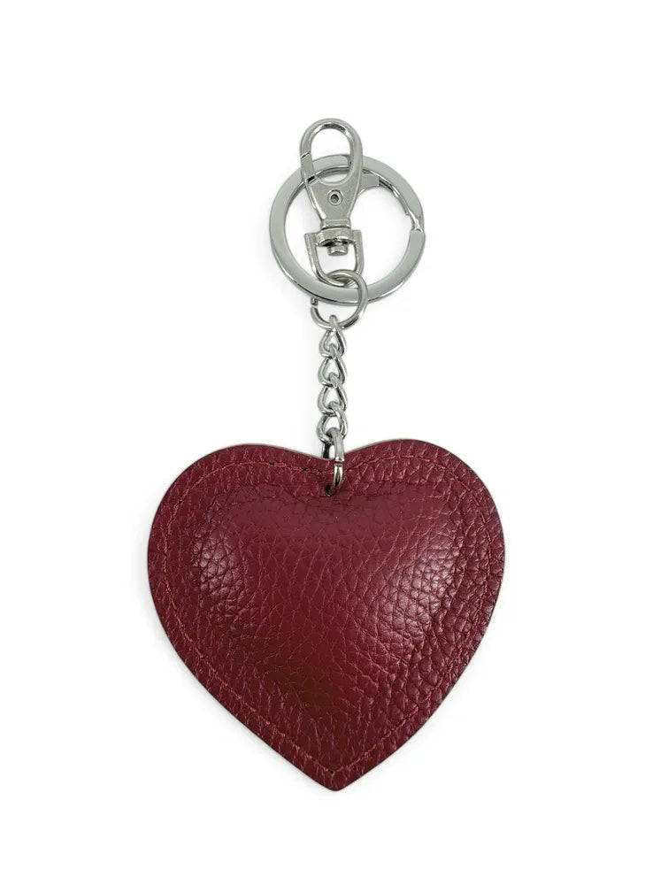 Porte-clés en cuir grainé COEUR SILVER Rouge bordeaux