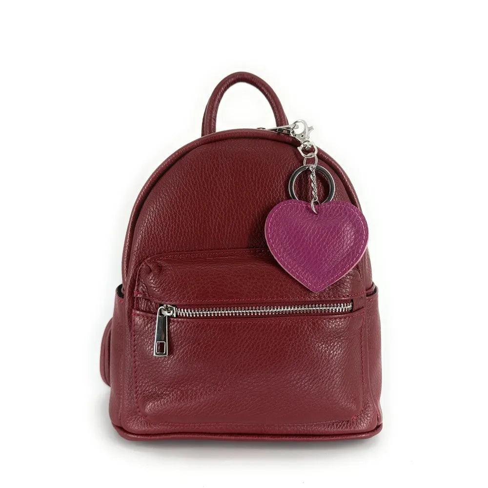 Porte-clés en cuir grainé COEUR SILVER Rose blush