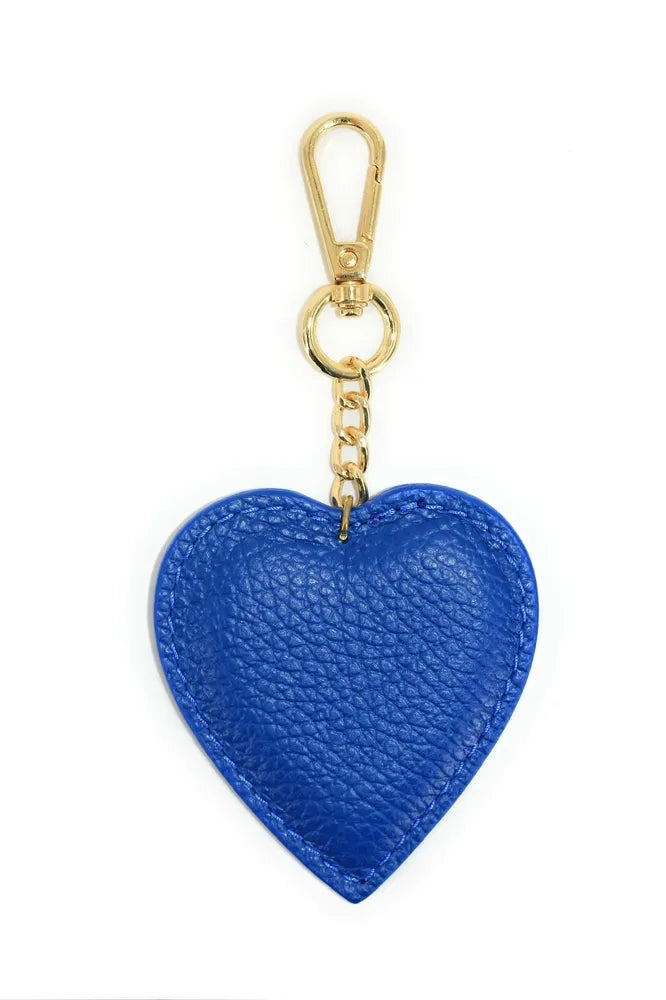 Porte-clés en cuir grainé COEUR Bleu