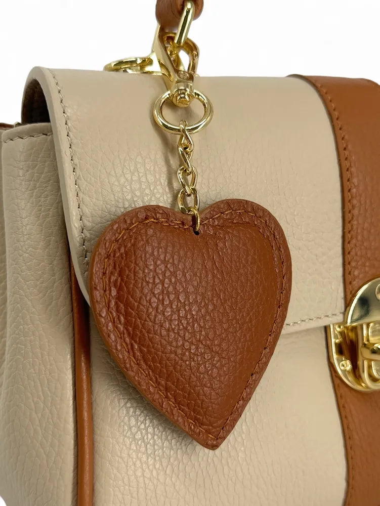 Porte-clés en cuir grainé COEUR Camel