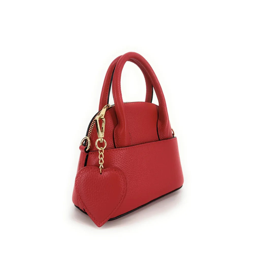 Porte-clés en cuir grainé COEUR Rouge garance