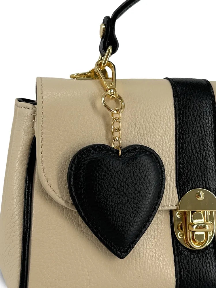 Porte-clés en cuir grainé COEUR Noir