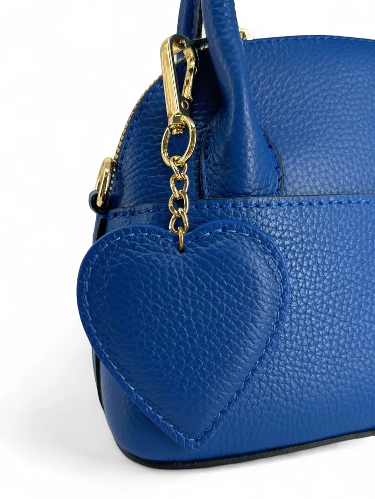Porte-clés en cuir grainé COEUR Bleu