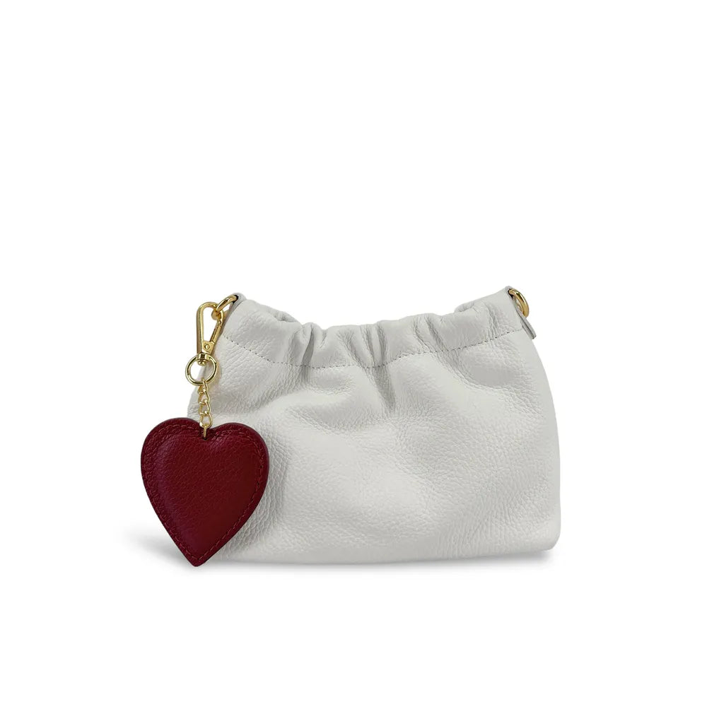 Porte-clés en cuir grainé COEUR Rouge bordeaux