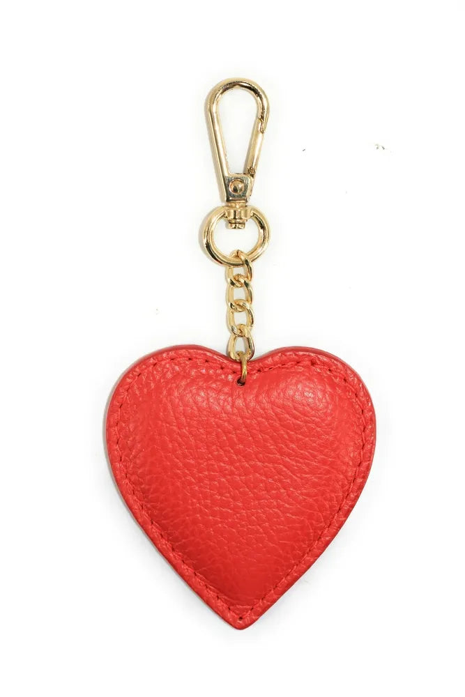 Porte-clés en cuir grainé COEUR Rouge garance