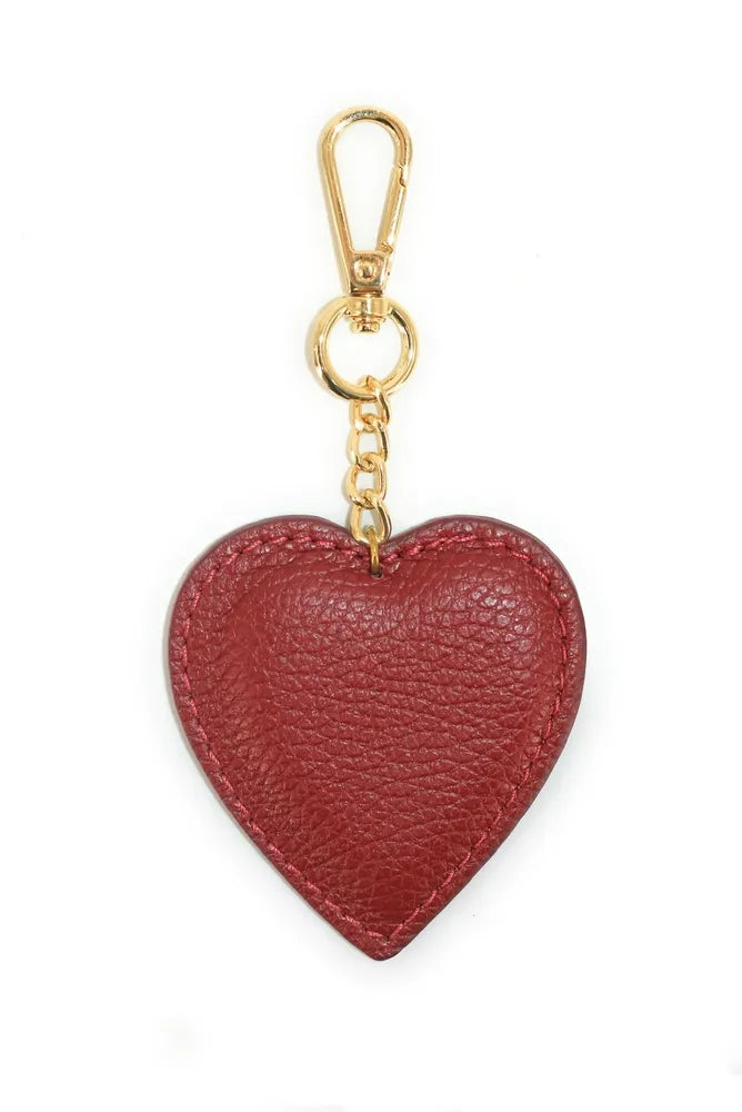 Porte-clés en cuir grainé COEUR Rouge bordeaux