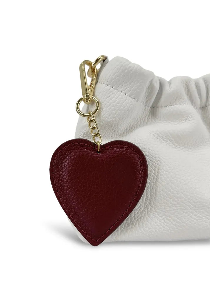 Porte-clés en cuir grainé COEUR Rouge bordeaux