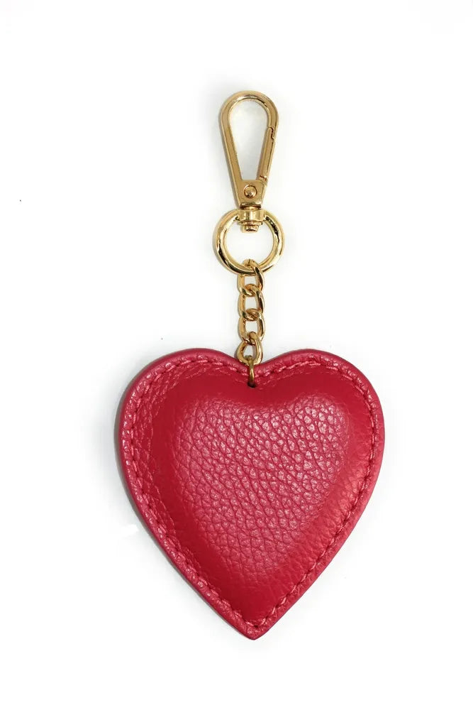 Porte-clés en cuir grainé COEUR Rose fuchsia