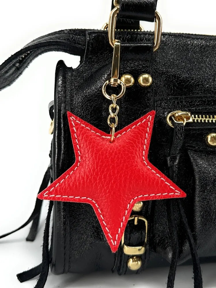Porte-clés en cuir grainé ETOILE Rouge garance