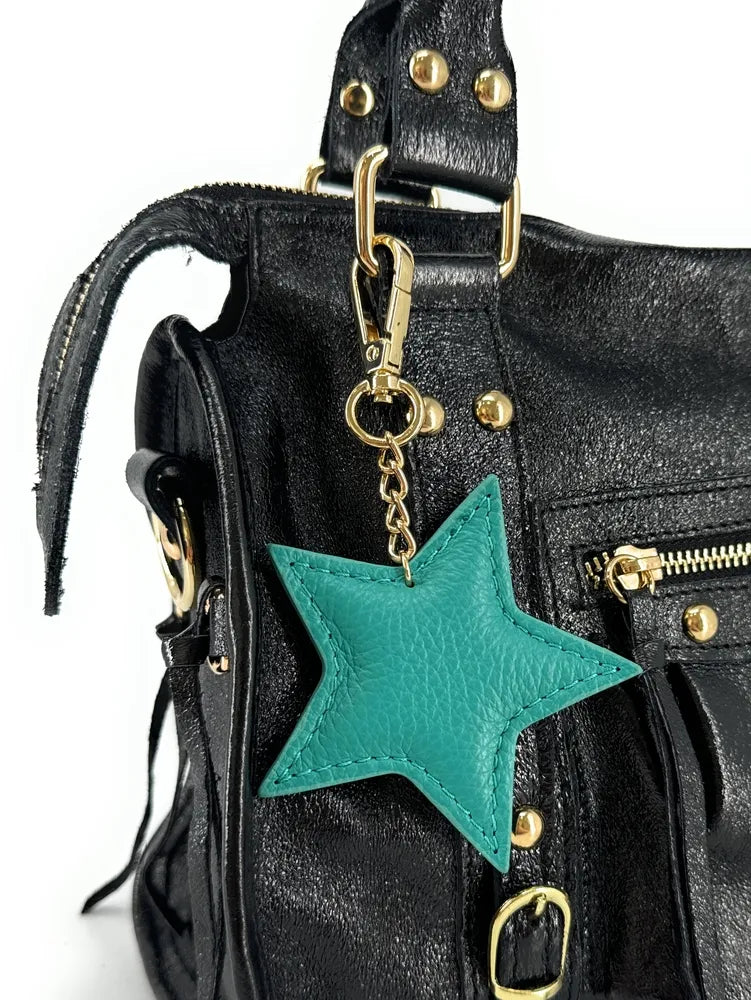 Porte-clés en cuir grainé ETOILE Bleu turquoise