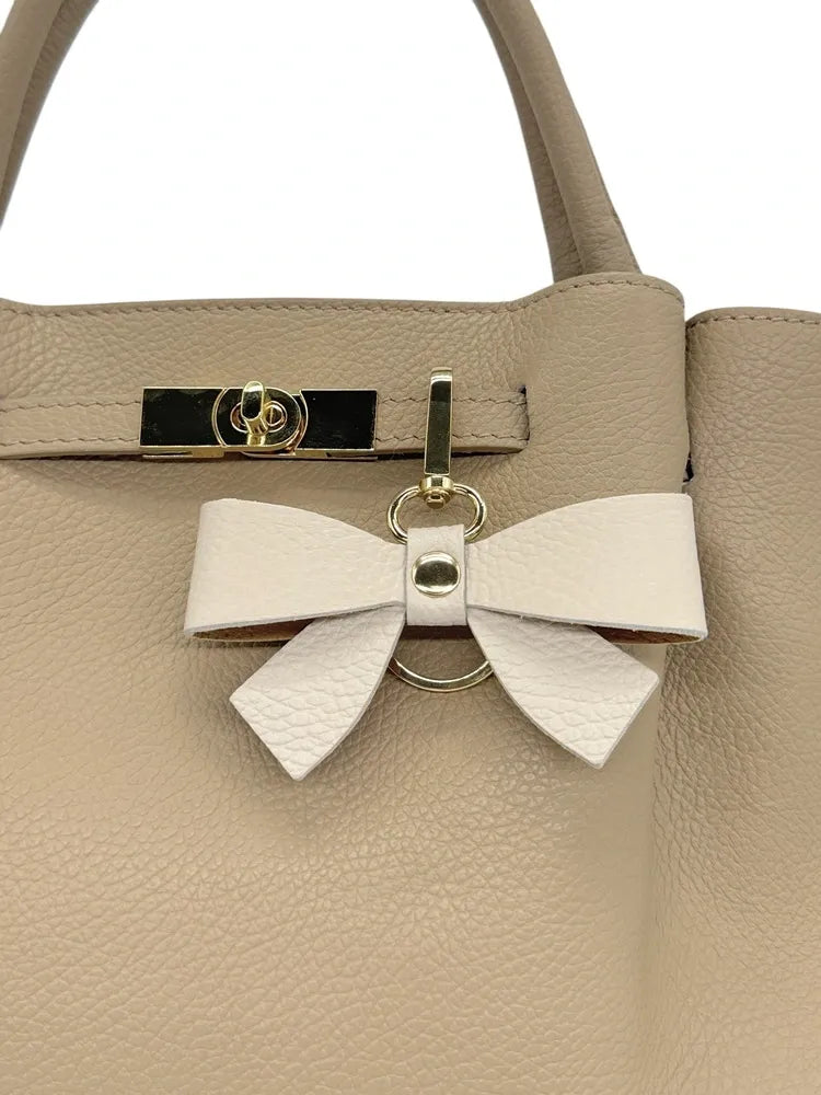 Porte-clés en cuir grainé FARFALA Beige crème