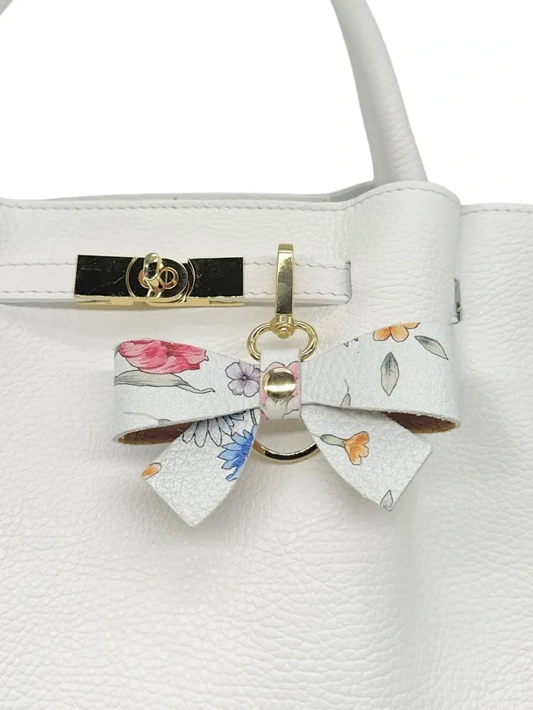 Porte-clés en cuir grainé FARFALA Flower blanc
