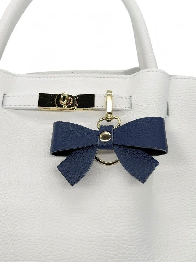 Porte-clés en cuir grainé FARFALA Bleu marine
