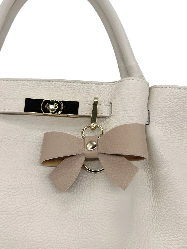 Porte-clés en cuir grainé FARFALA Rose nude