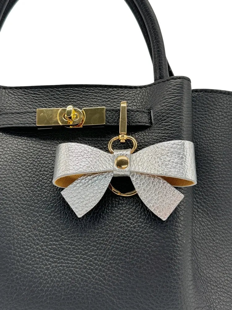 Porte-clés en cuir grainé FARFALA Argent moyen