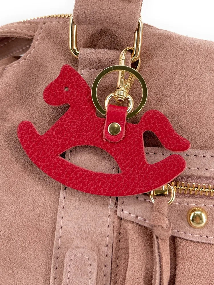Porte-clés en cuir grainé ROCKY PONY Rouge garance