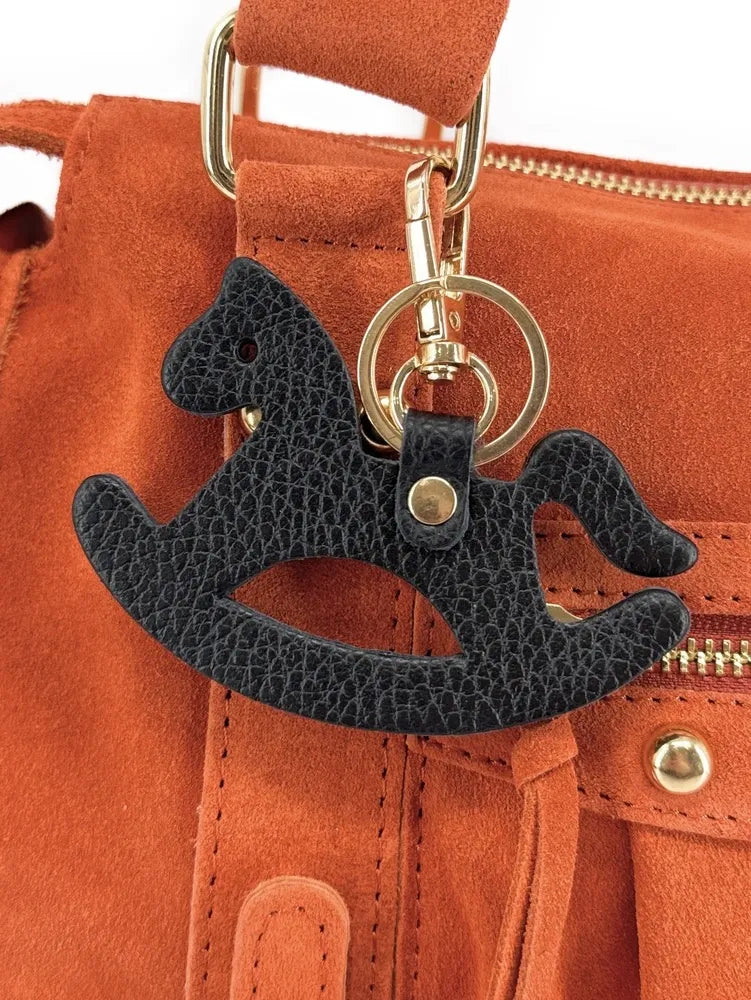 Porte-clés en cuir grainé ROCKY PONY Noir