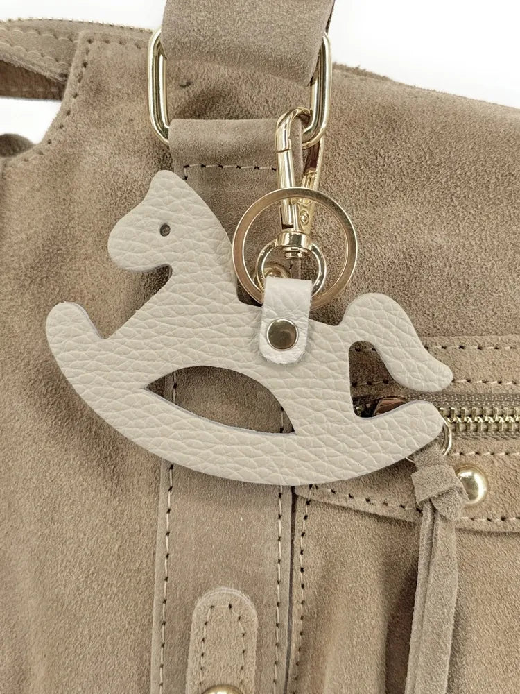 Porte-clés en cuir grainé ROCKY PONY Taupe clair