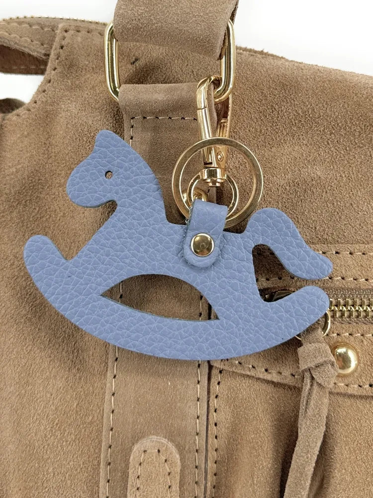 Porte-clés en cuir grainé ROCKY PONY Bleu glacier