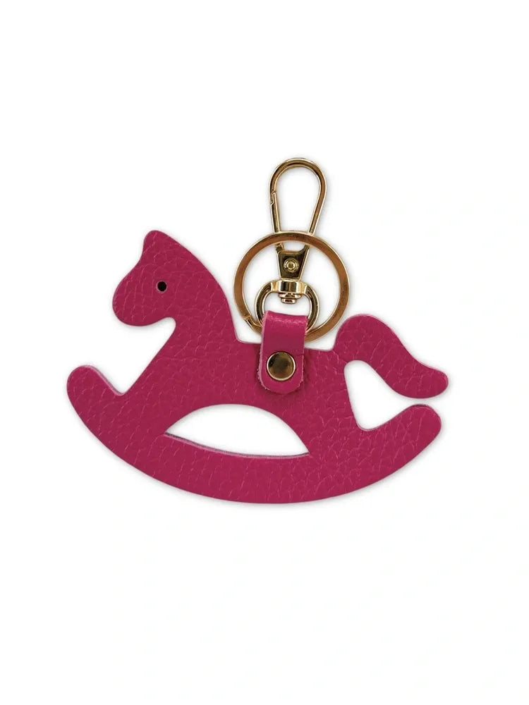 Porte-clés en cuir grainé ROCKY PONY Rose fuchsia