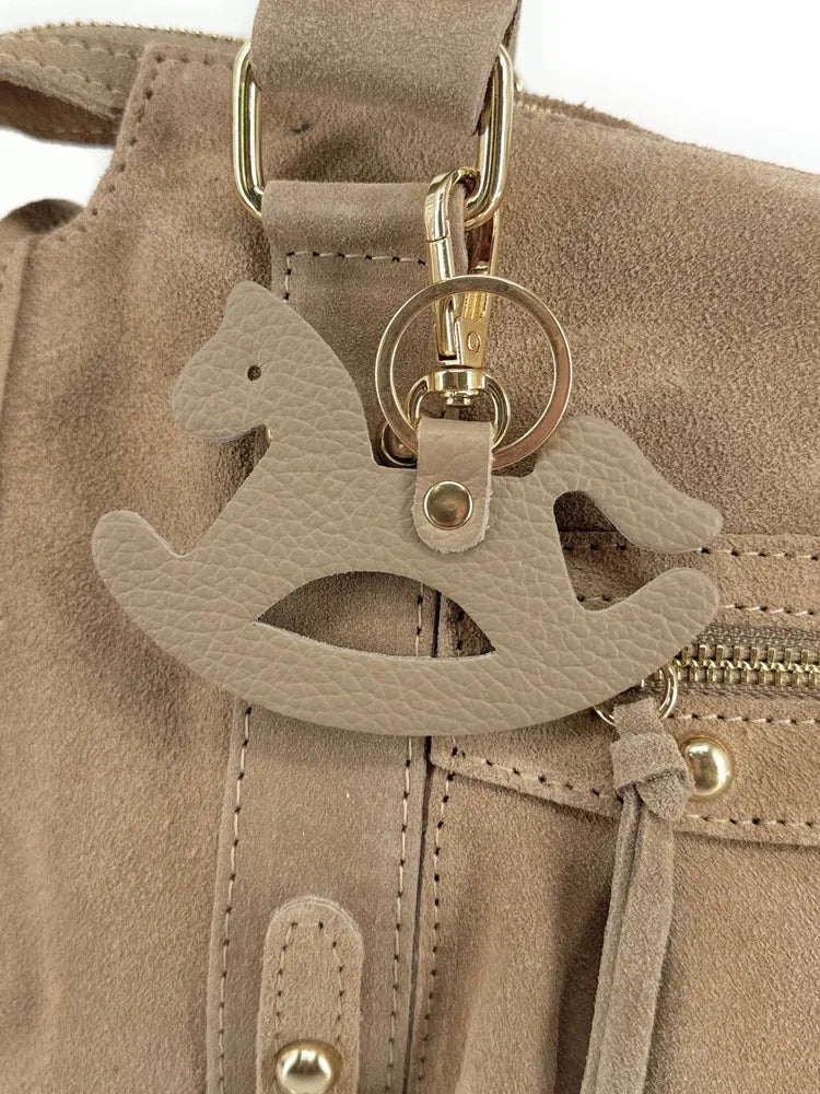 Porte-clés en cuir grainé ROCKY PONY Taupe