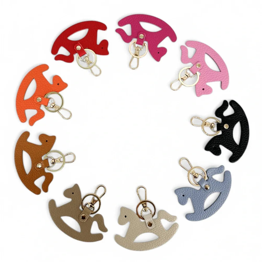 Porte-clés en cuir grainé ROCKY PONY Rose