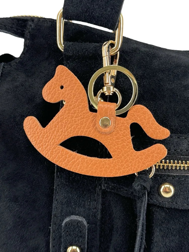 Porte-clés en cuir grainé ROCKY PONY Camel foncé